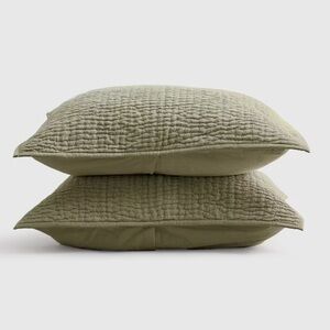 QUINCE European Linen Cotton Stitch Sham Set King Olive 8986
